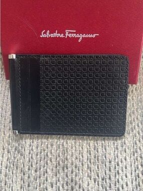 Salvatore Ferragamo Black Embossed Gancini Leather Money Clip